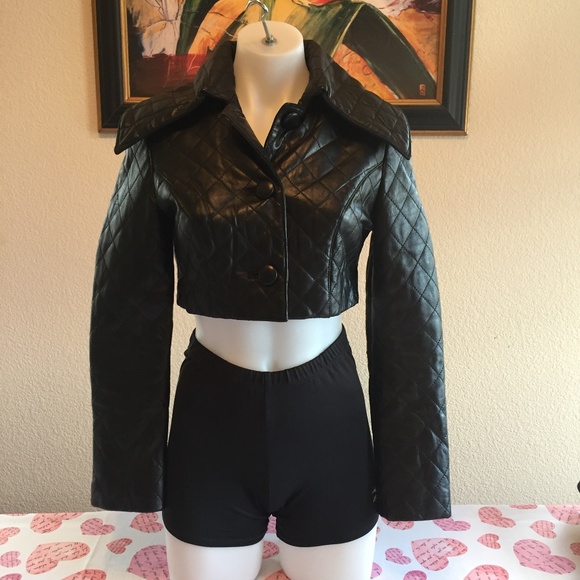 bebe Jackets & Blazers - bebe Quilted Genuine Leather Cropped Jacket